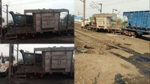 SECL korba में चलती goods train को एक truck ने मार दी टक्कर।